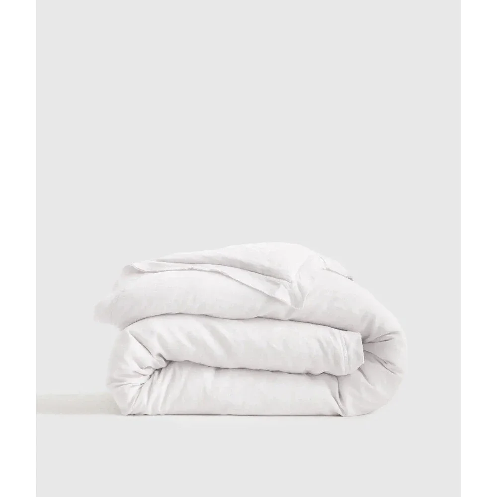 Quince Full / Queen European Linen Double Flange Duvet Cover White $154
